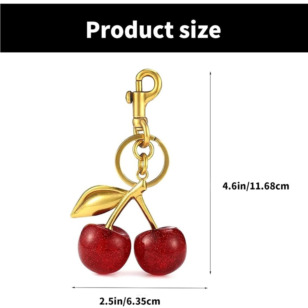 💚Gold and Red Cherry Keychain - Picture 2 of 5